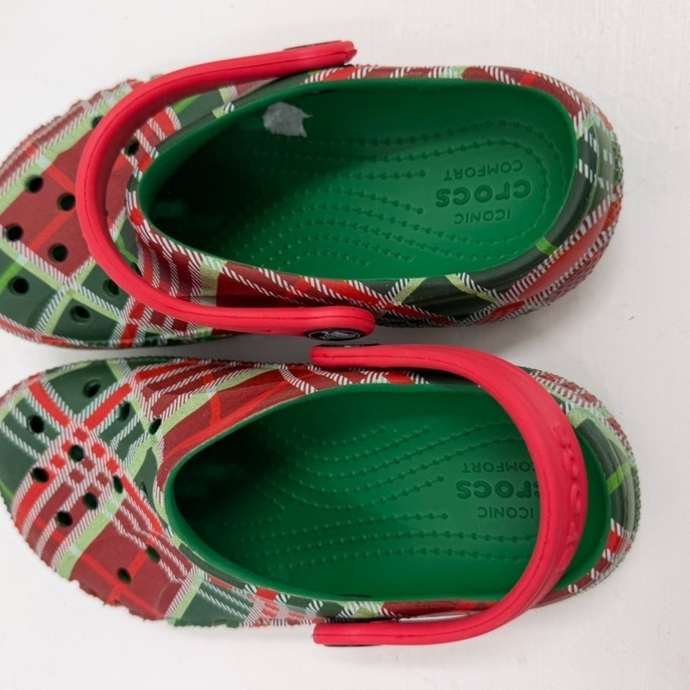 Crocs Kids Christmas Plaid C12 Clogs Red Green Holiday Slip On Shoes - Picture 9 of 12